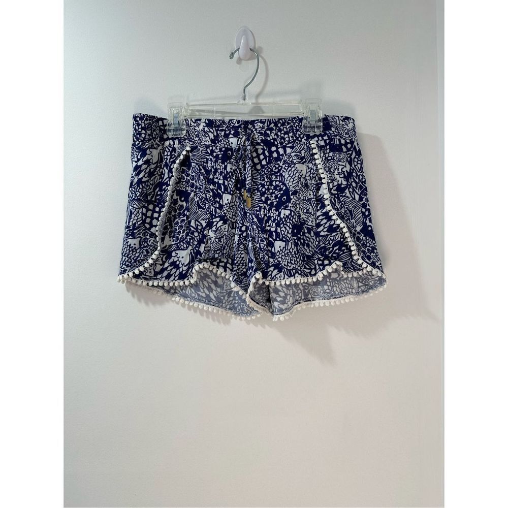 Lilly Pulitzer Target women’s navy white pull on shorts Pom Poms size S/P. #9-11